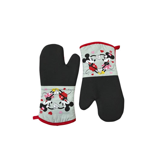 Disney Mickey & Minnie Mouse Oven Mitt Set Valentine Kitchen Mitts Red Black