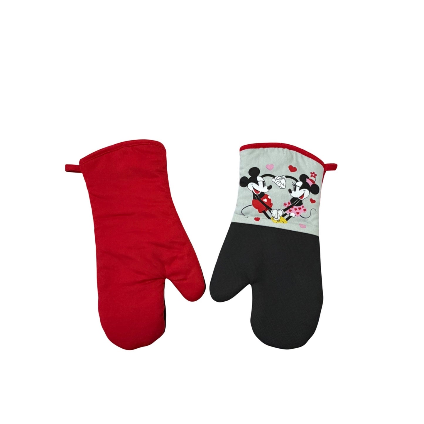 Disney Mickey & Minnie Mouse Oven Mitt Set Valentine Kitchen Mitts Red Black