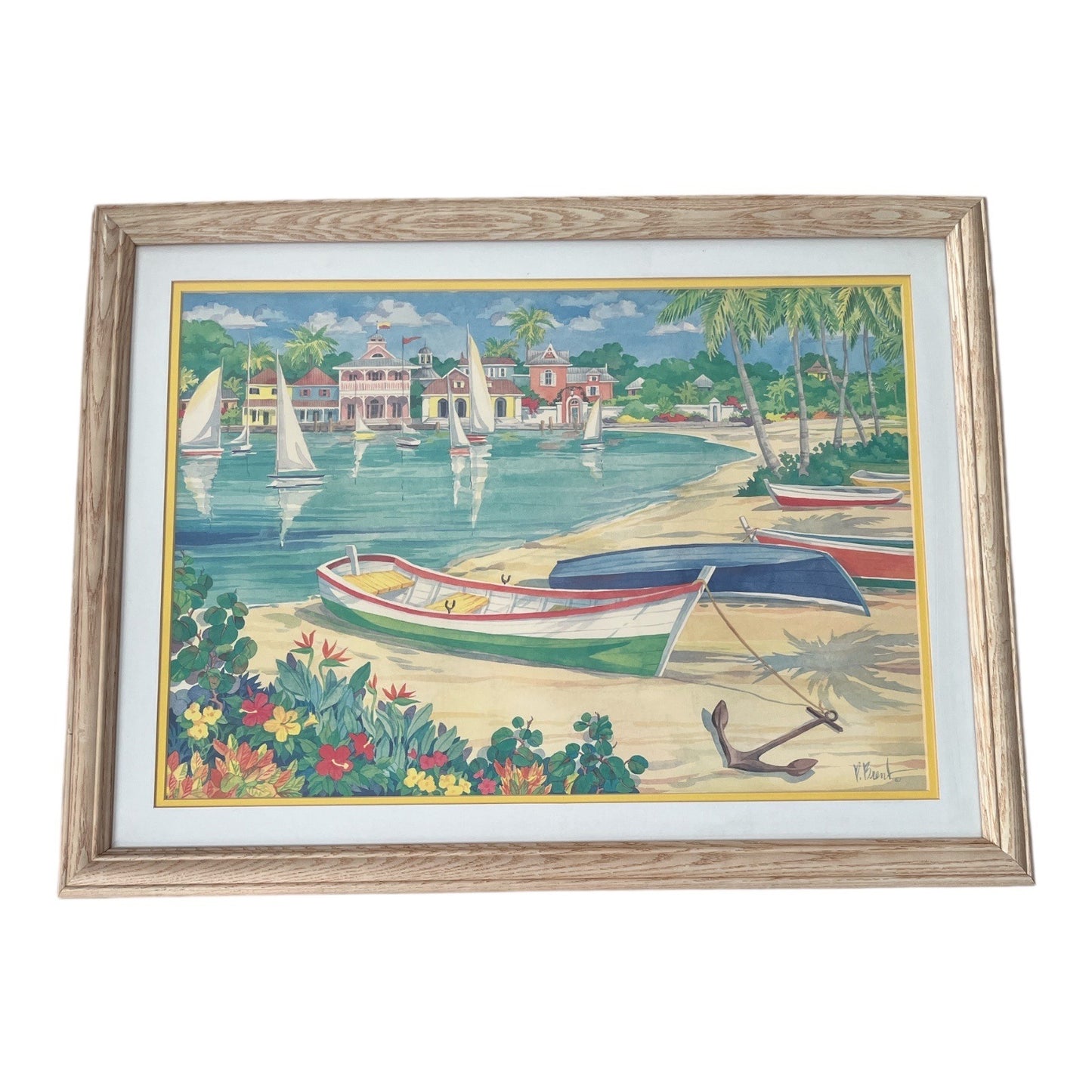 “Sailboats by the Shore” Framed Coastal Art Print by Paul Brent – 20x26