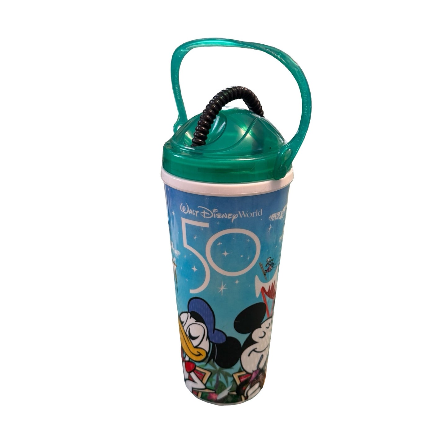 Walt Disney World 50th Anniversary Whirley DrinkWorks Tumbler Mickey Donald Green Lid