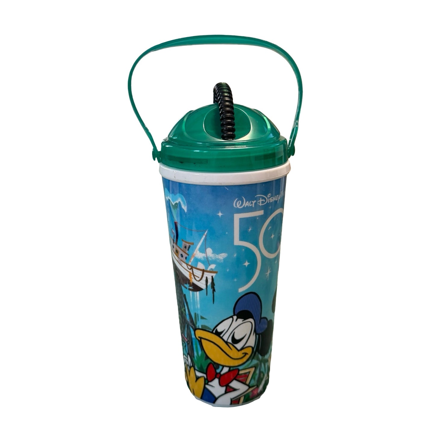 Walt Disney World 50th Anniversary Whirley DrinkWorks Tumbler Mickey Donald Green Lid