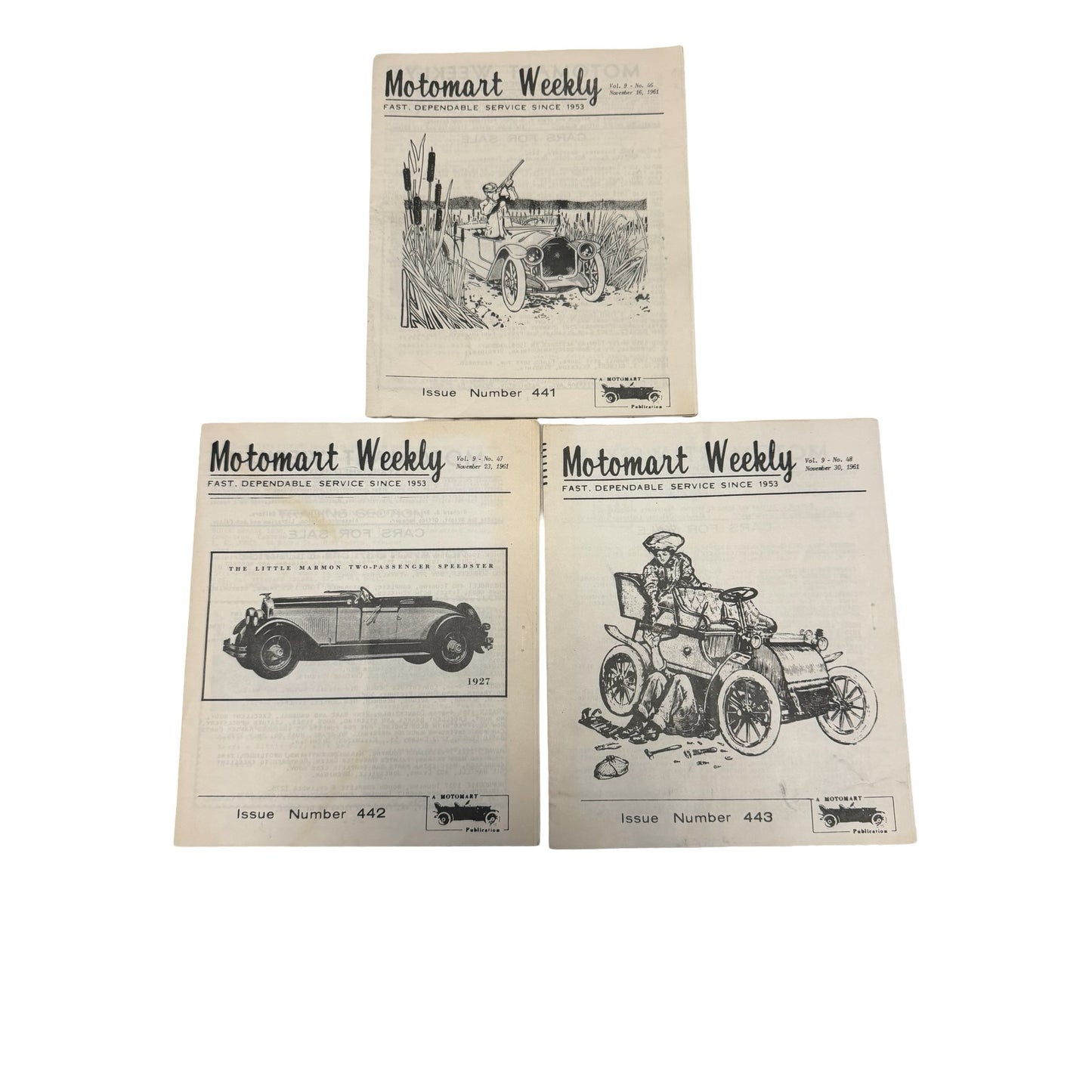 Motomart Weekly Issues #441-443 November 1961 Vintage Automotive Newsletter Set of 3