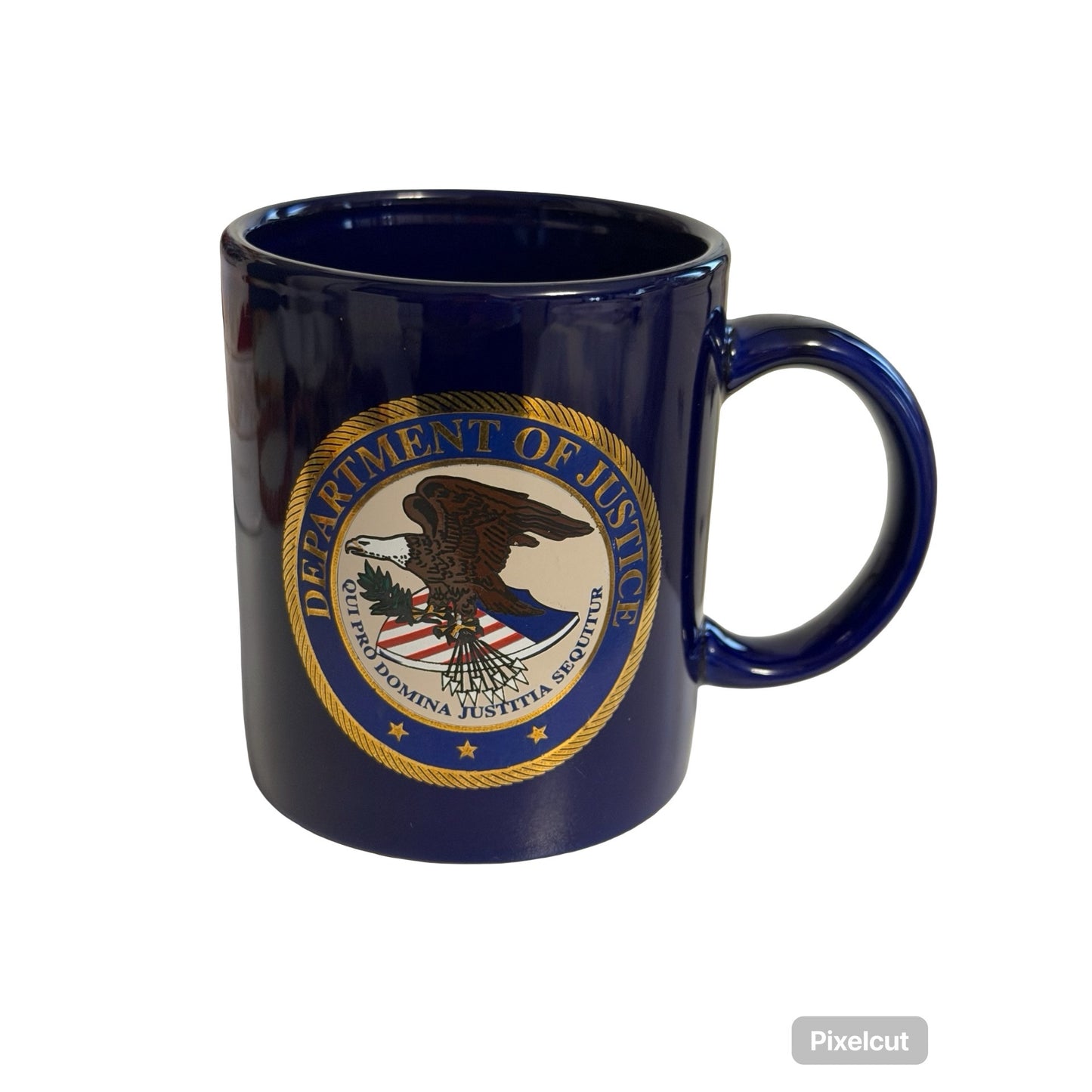 Department of Justice Seal Navy Blue Coffee Mug DOJ Eagle Emblem Ceramic Cup