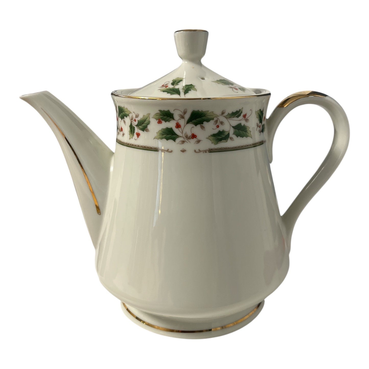 Royal Limited Holly Holiday Teapot Made in Japan Gold Trim Porcelain