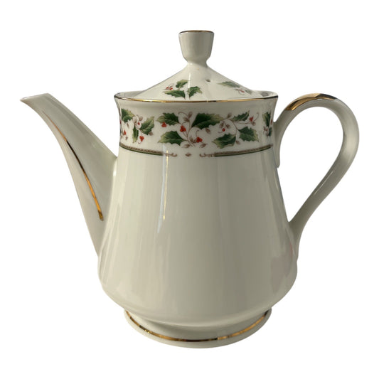 Royal Limited Holly Holiday Teapot Made in Japan Gold Trim Porcelain