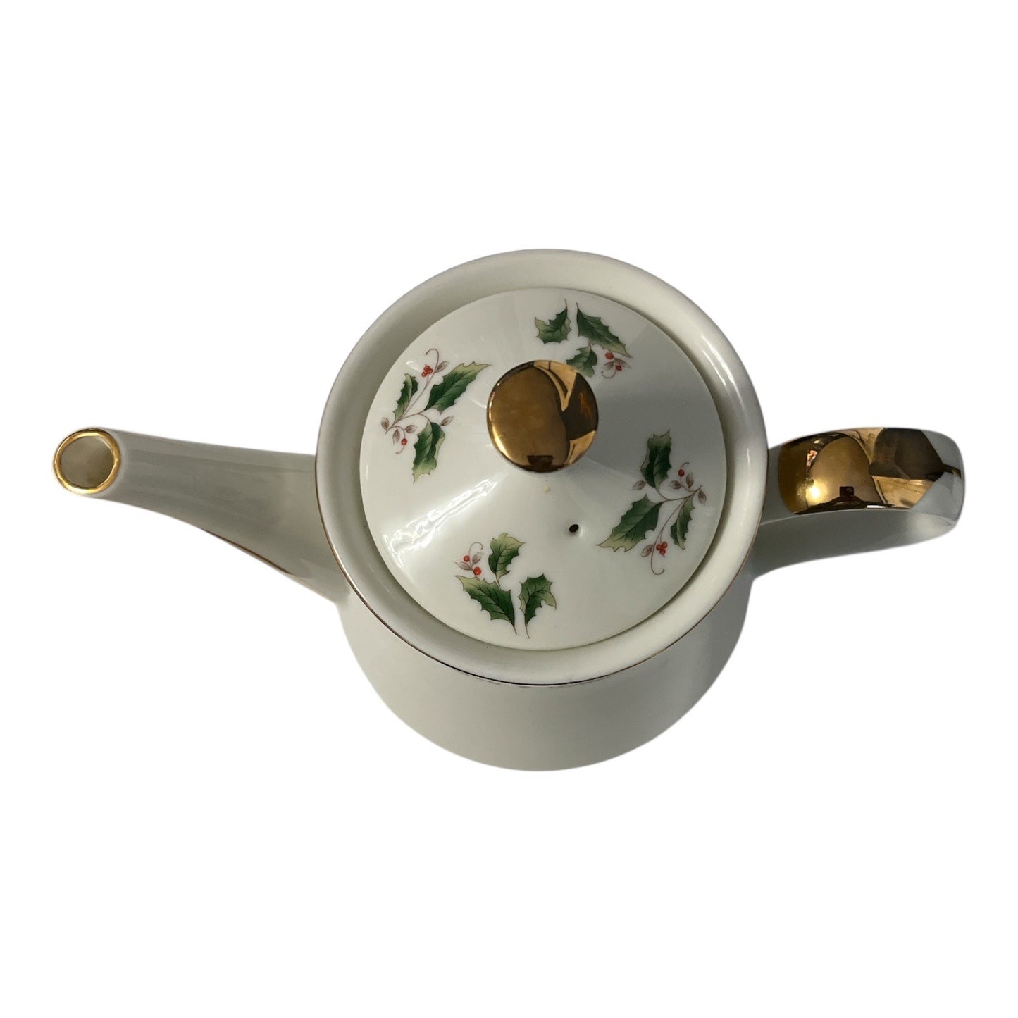 Royal Limited Holly Holiday Teapot Made in Japan Gold Trim Porcelain