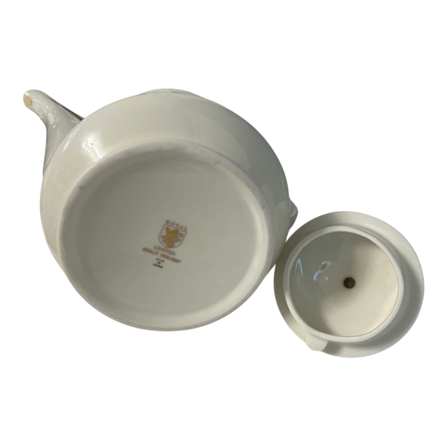 Royal Limited Holly Holiday Teapot Made in Japan Gold Trim Porcelain