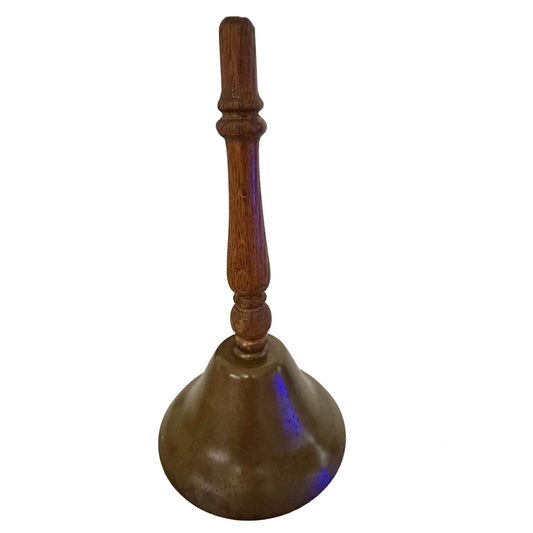 Vintage Brass Hand Bell Wooden Handle Decorative Bell Missing Clapper 11 Inch