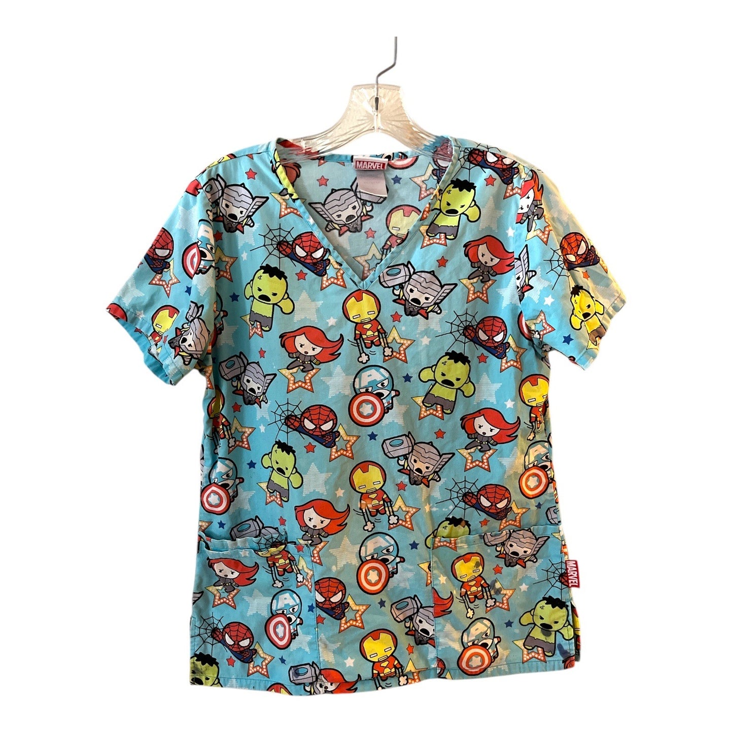 Marvel & Dickies Scrub Tops Set - S - Vibrant Fuschia & Cartoon Avengers Print
