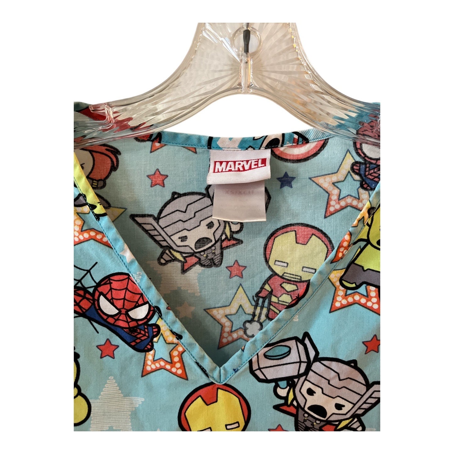 Marvel & Dickies Scrub Tops Set - S - Vibrant Fuschia & Cartoon Avengers Print
