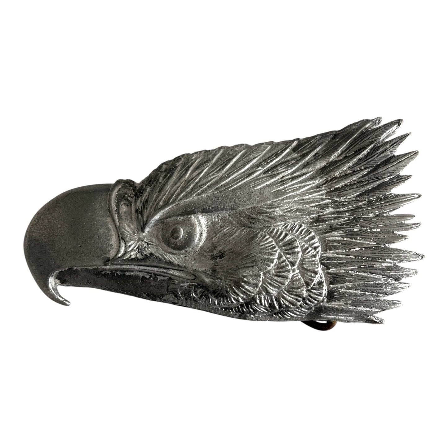 Vintage Cast Metal Eagle Head Belt Buckle – Silver Tone – 5 x 2.5 in – 1960s–1980s