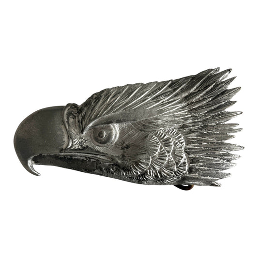 Vintage Cast Metal Eagle Head Belt Buckle – Silver Tone – 5 x 2.5 in – 1960s–1980s