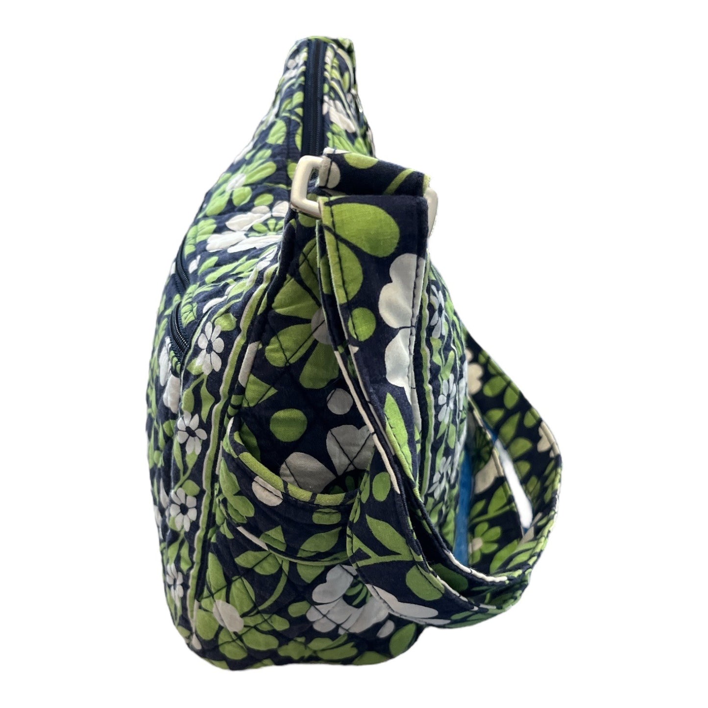 Vera Bradley Lime’s Up Quilted Shoulder Bag Green Navy Floral Cotton Handbag