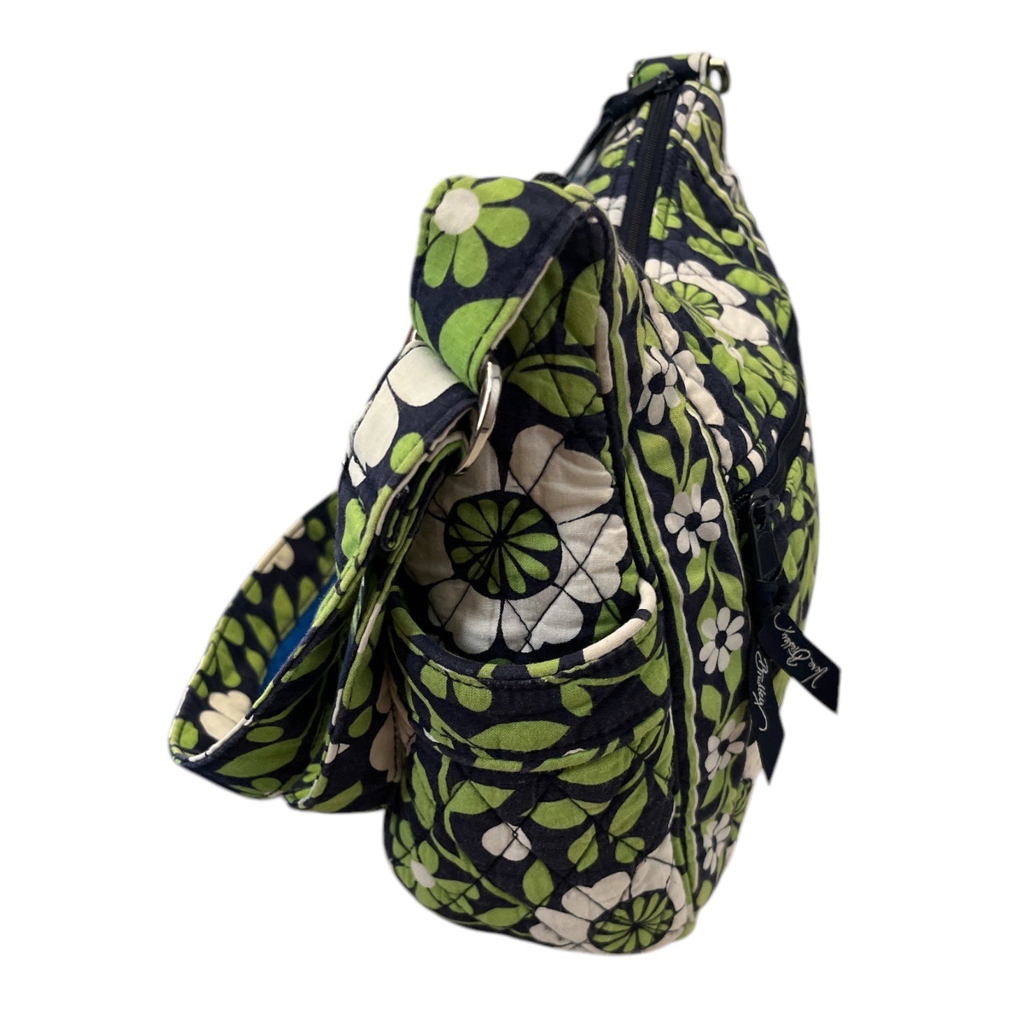 Vera Bradley Lime’s Up Quilted Shoulder Bag Green Navy Floral Cotton Handbag