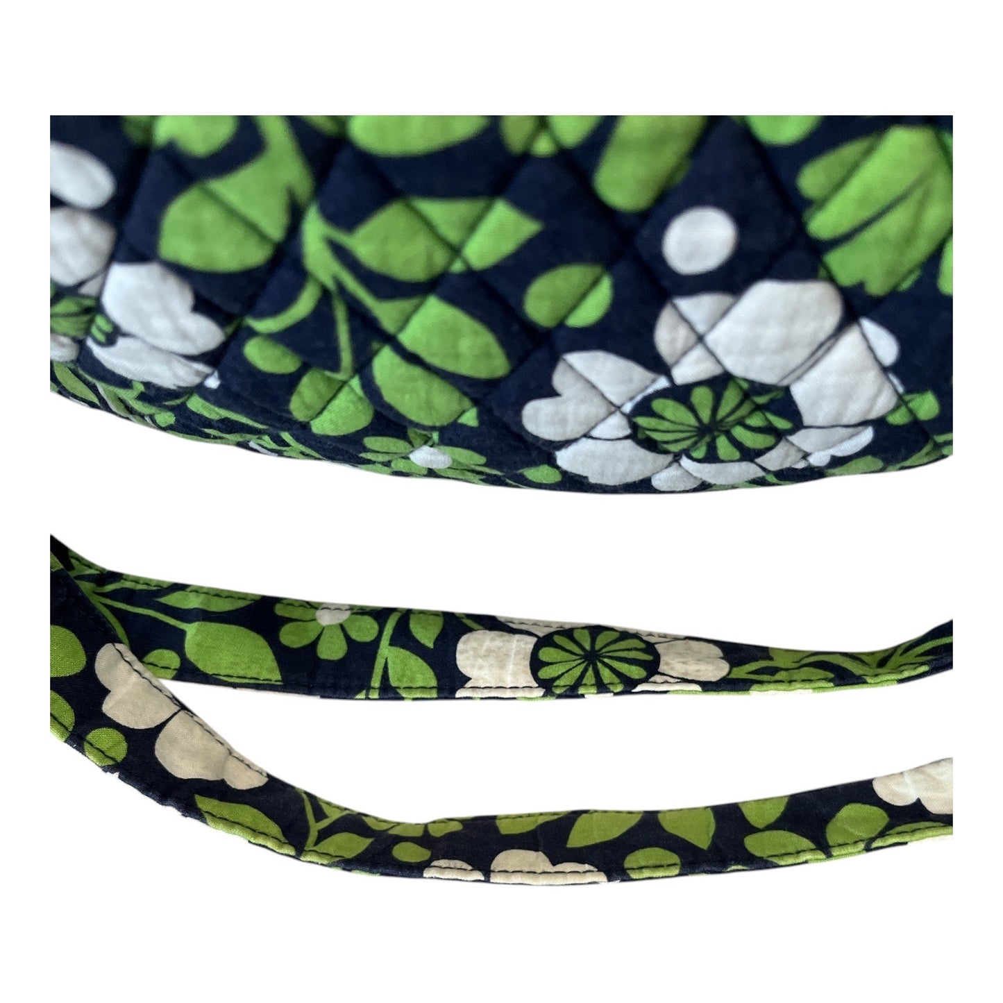 Vera Bradley Lime’s Up Quilted Shoulder Bag Green Navy Floral Cotton Handbag