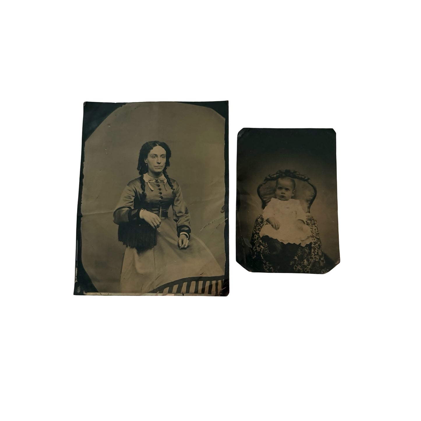 Antique Victorian Tintype Photographs Woman and Child Ferrotype Portrait Lot 2
