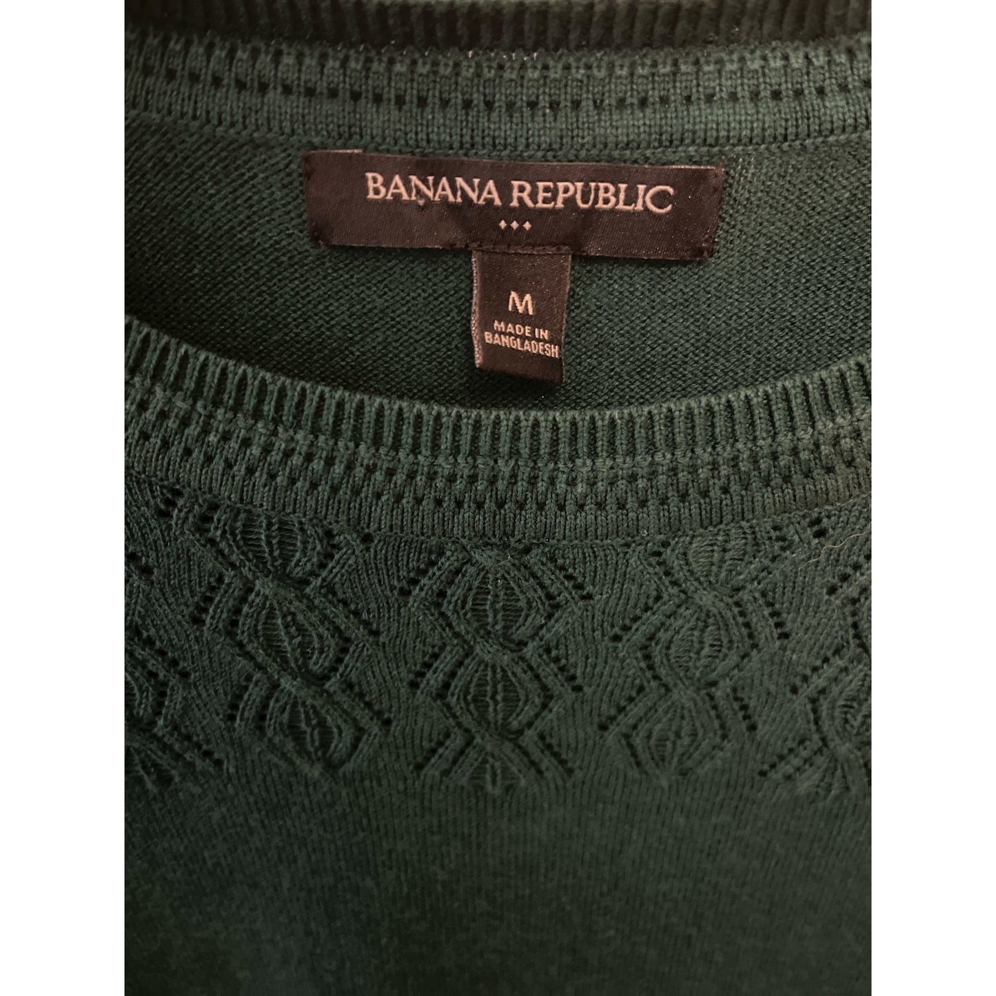 Y2K Banana Republic Green Knit Sweater Lattice Neckline Women's Medium