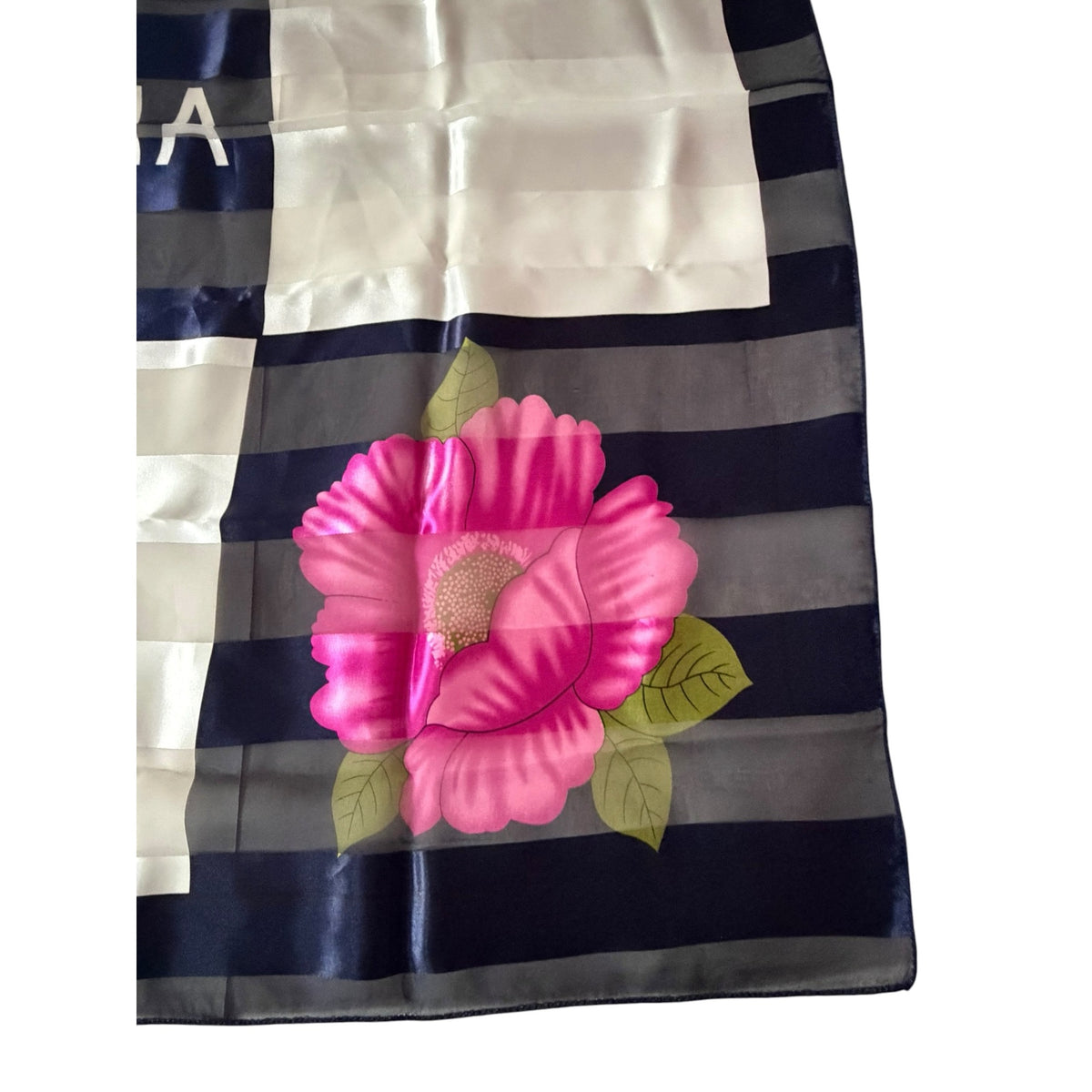 Vintage Italia Floral Satin Scarf 40 Inch Square Navy Pink Italian Souvenir