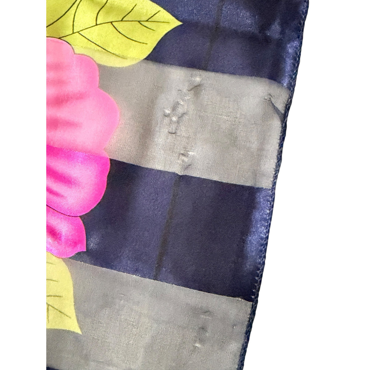Vintage Italia Floral Satin Scarf 40 Inch Square Navy Pink Italian Souvenir