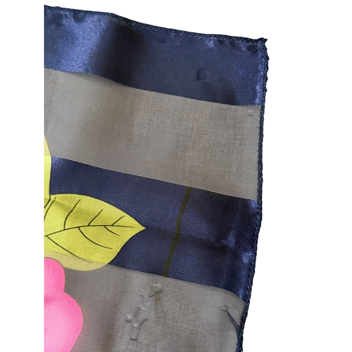 Vintage Italia Floral Satin Scarf 40 Inch Square Navy Pink Italian Souvenir