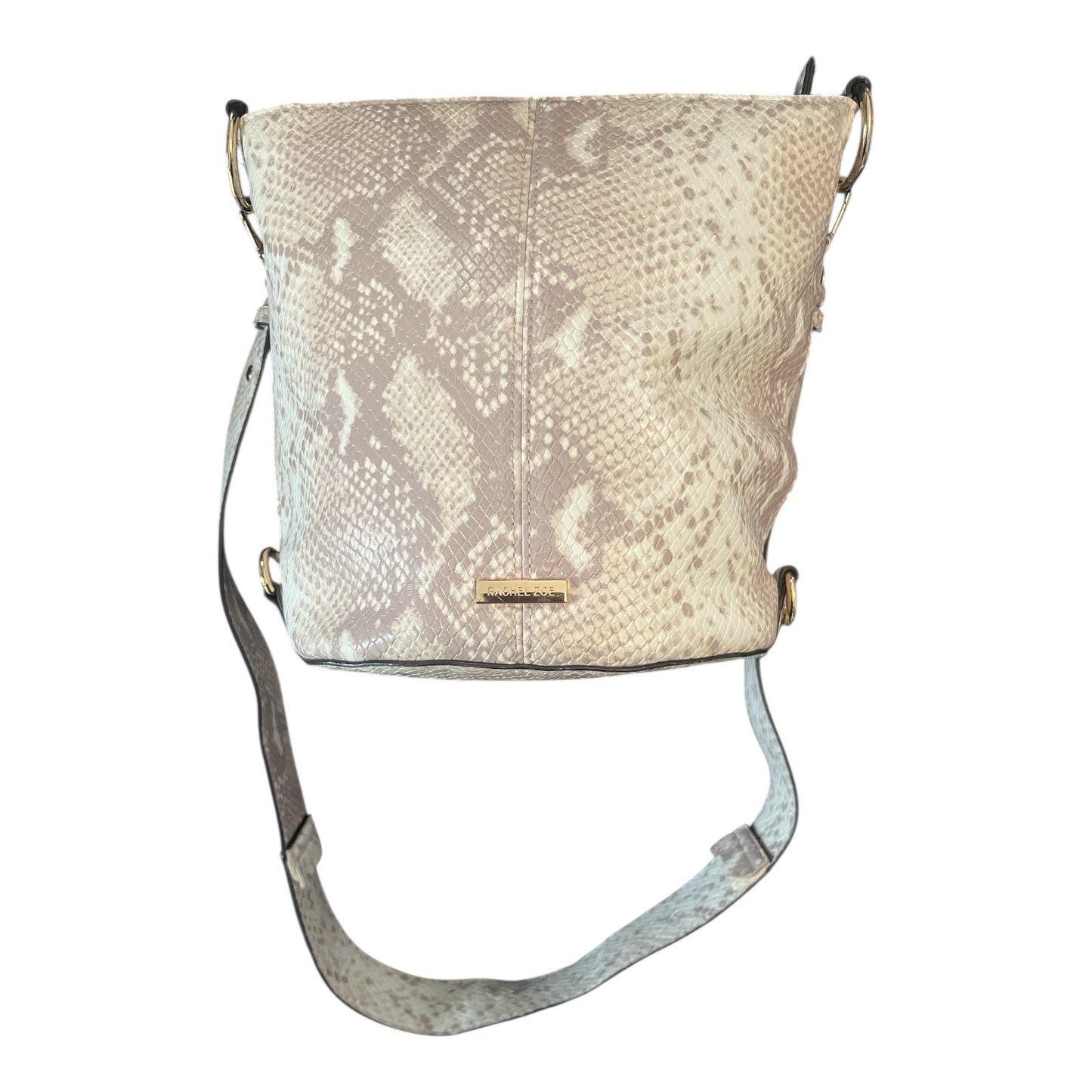 Rachel Zoe Snakeskin Embossed Crossbody Bag Beige Gold Tone Hardware