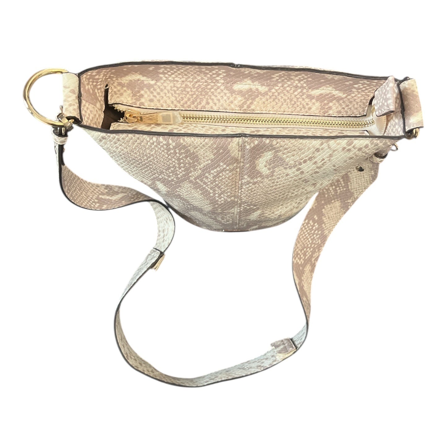 Rachel Zoe Snakeskin Embossed Crossbody Bag Beige Gold Tone Hardware
