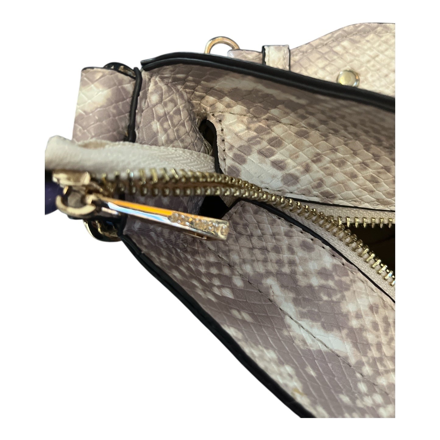 Rachel Zoe Snakeskin Embossed Crossbody Bag Beige Gold Tone Hardware