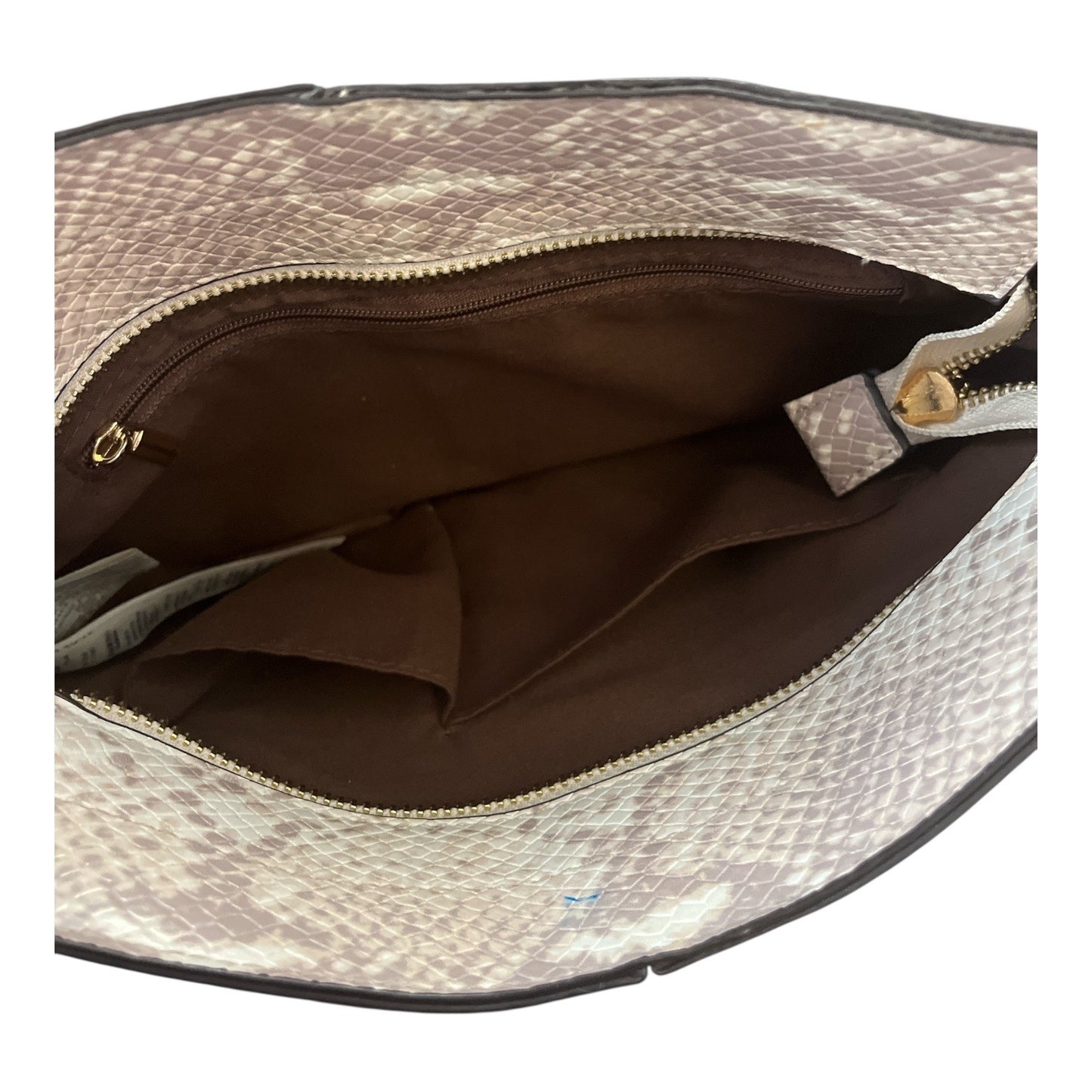 Rachel Zoe Snakeskin Embossed Crossbody Bag Beige Gold Tone Hardware