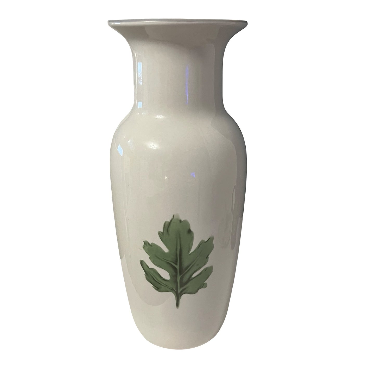 Damon Wood Stoneware Vase Cream Glaze Green Leaf Rustic Farmhouse Decor