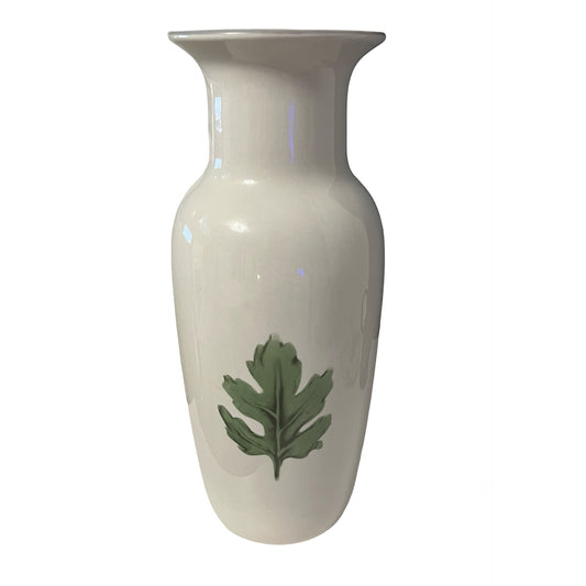 Damon Wood Stoneware Vase Cream Glaze Green Leaf Rustic Farmhouse Decor