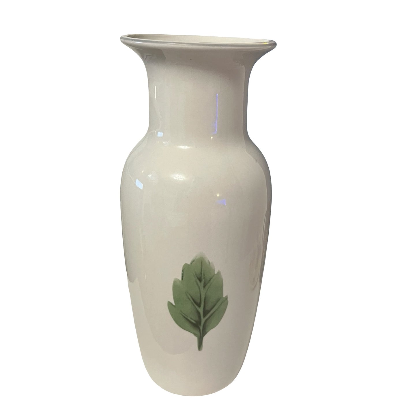 Damon Wood Stoneware Vase Cream Glaze Green Leaf Rustic Farmhouse Decor