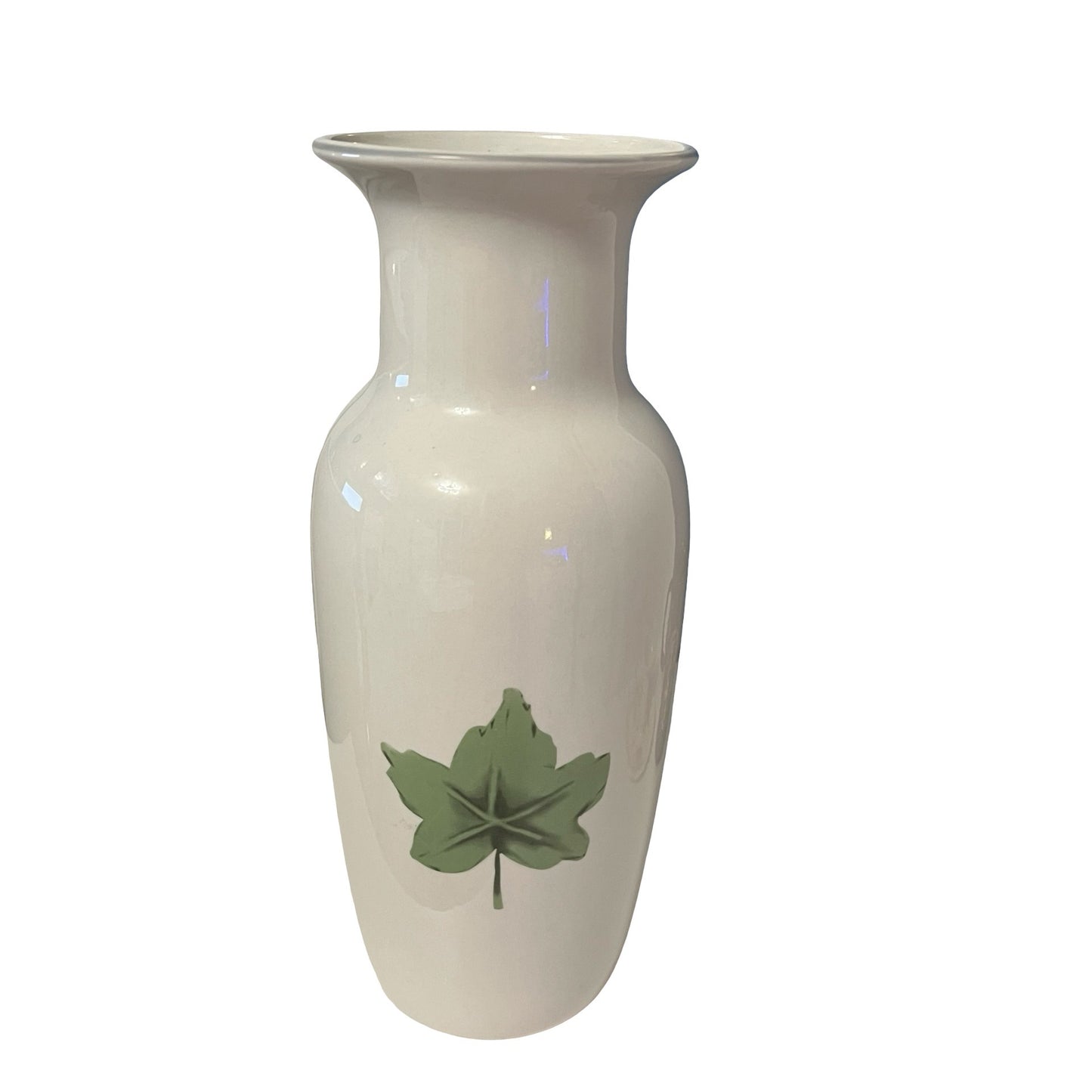 Damon Wood Stoneware Vase Cream Glaze Green Leaf Rustic Farmhouse Decor