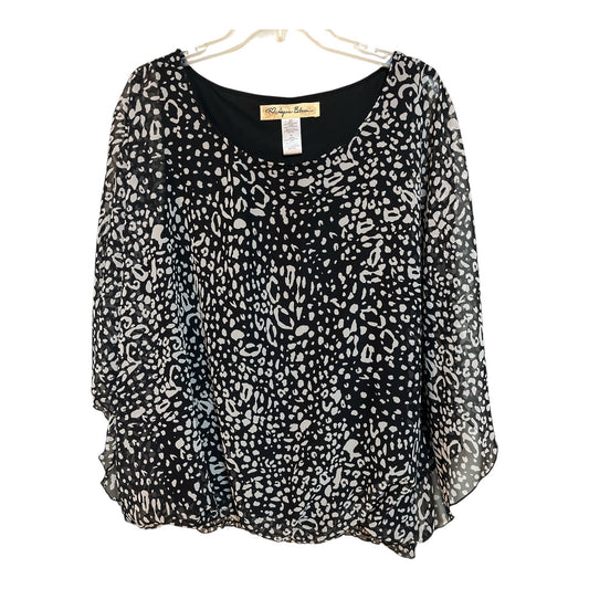 Y2K Aqua Blues Women’s 3X Flutter Sleeve Sheer Overlay Blouse Black White Animal Print Made in USA