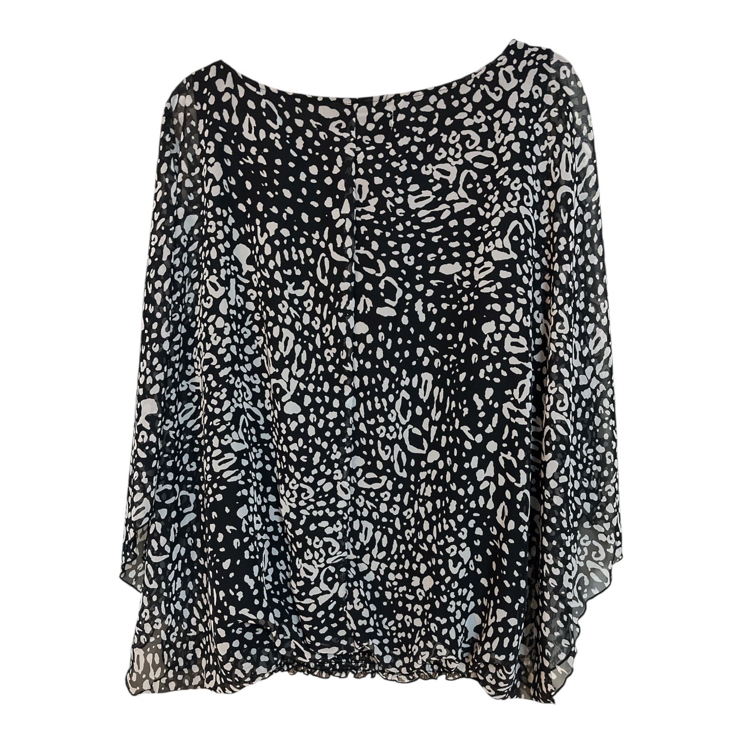 Y2K Aqua Blues Women’s 3X Flutter Sleeve Sheer Overlay Blouse Black White Animal Print Made in USA