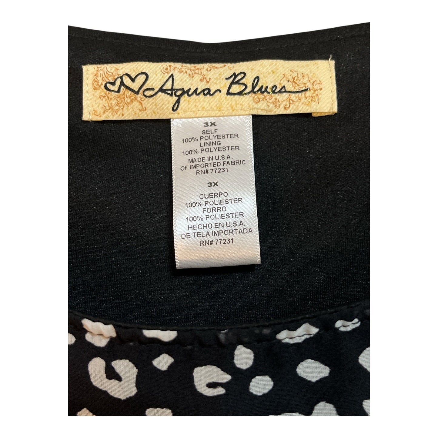 Y2K Aqua Blues Women’s 3X Flutter Sleeve Sheer Overlay Blouse Black White Animal Print Made in USA