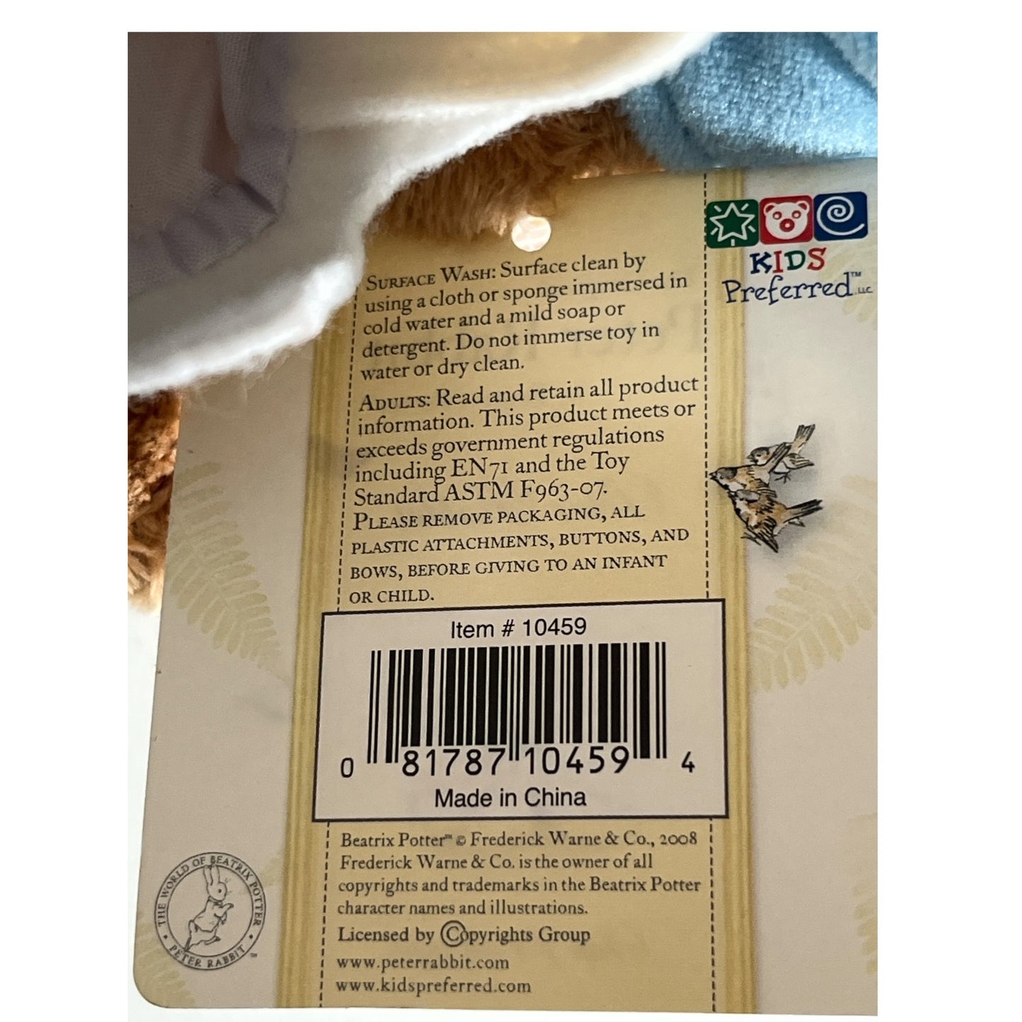 Peter Rabbit Plush with Basket Kids Preferred 2008 Beatrix Potter Stuffed Bunny