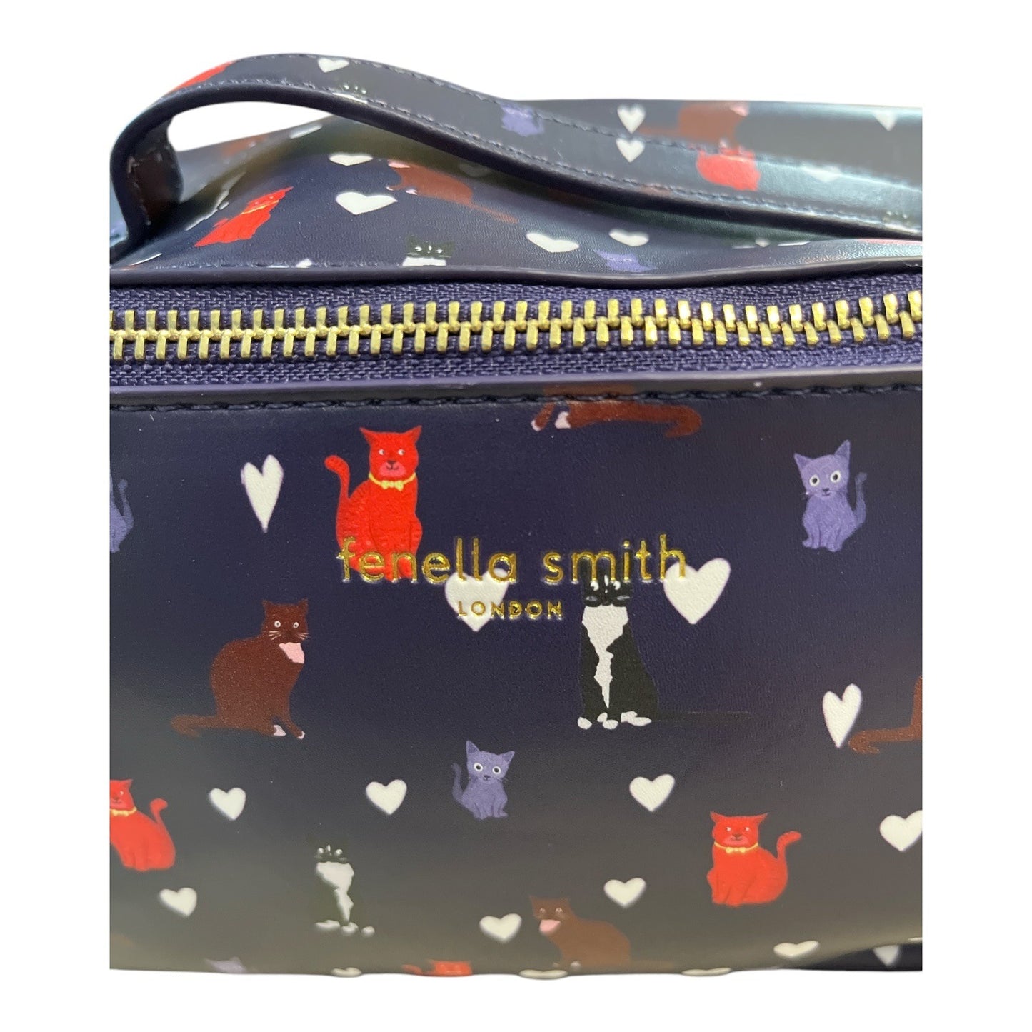 Fenella Smith London Cat Print Cosmetic Makeup Bag Navy Zip Pouch New