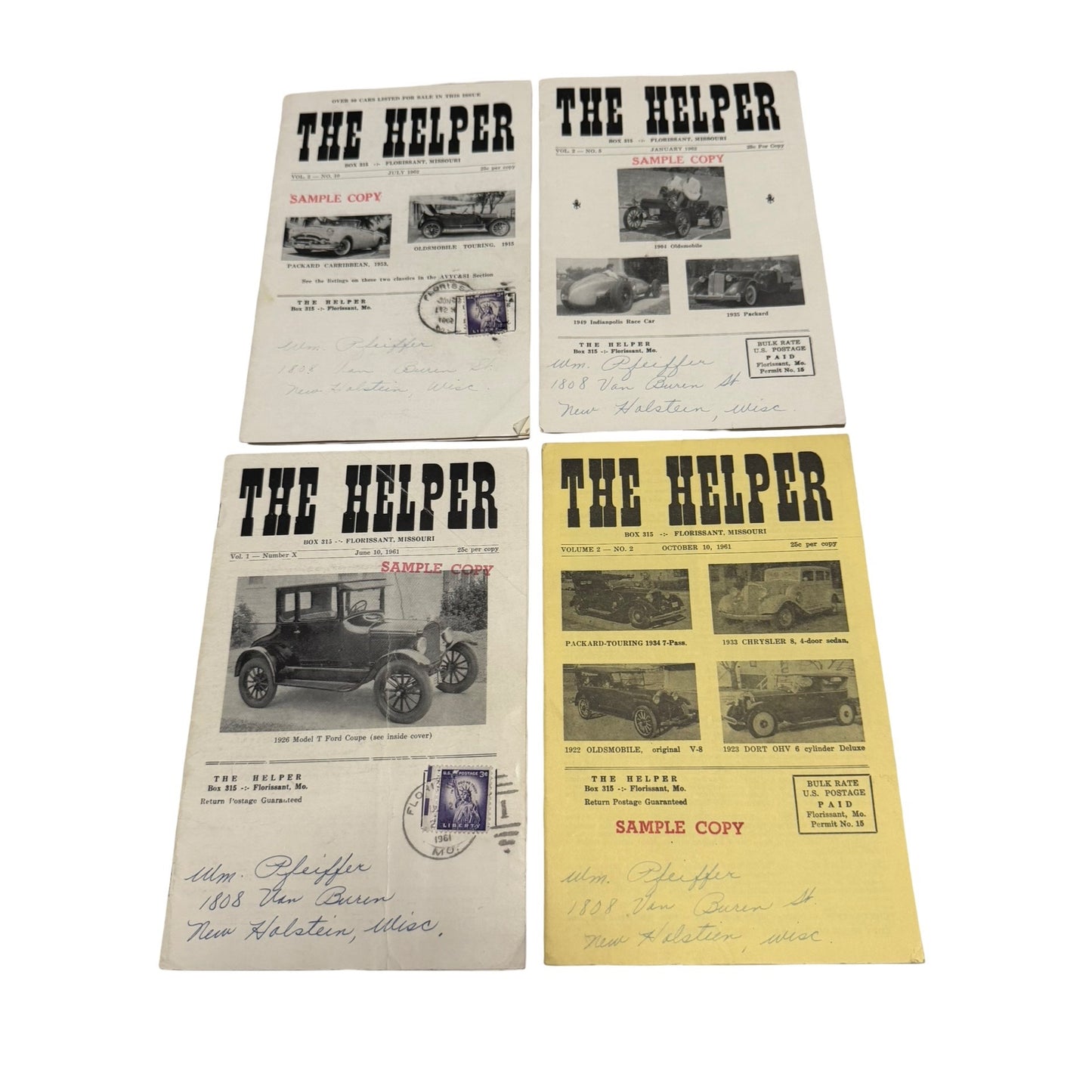 Vintage The Helper Antique Classic Car Magazines Lot of 4 1961-1962 Sample Copies Packard Ford Model T
