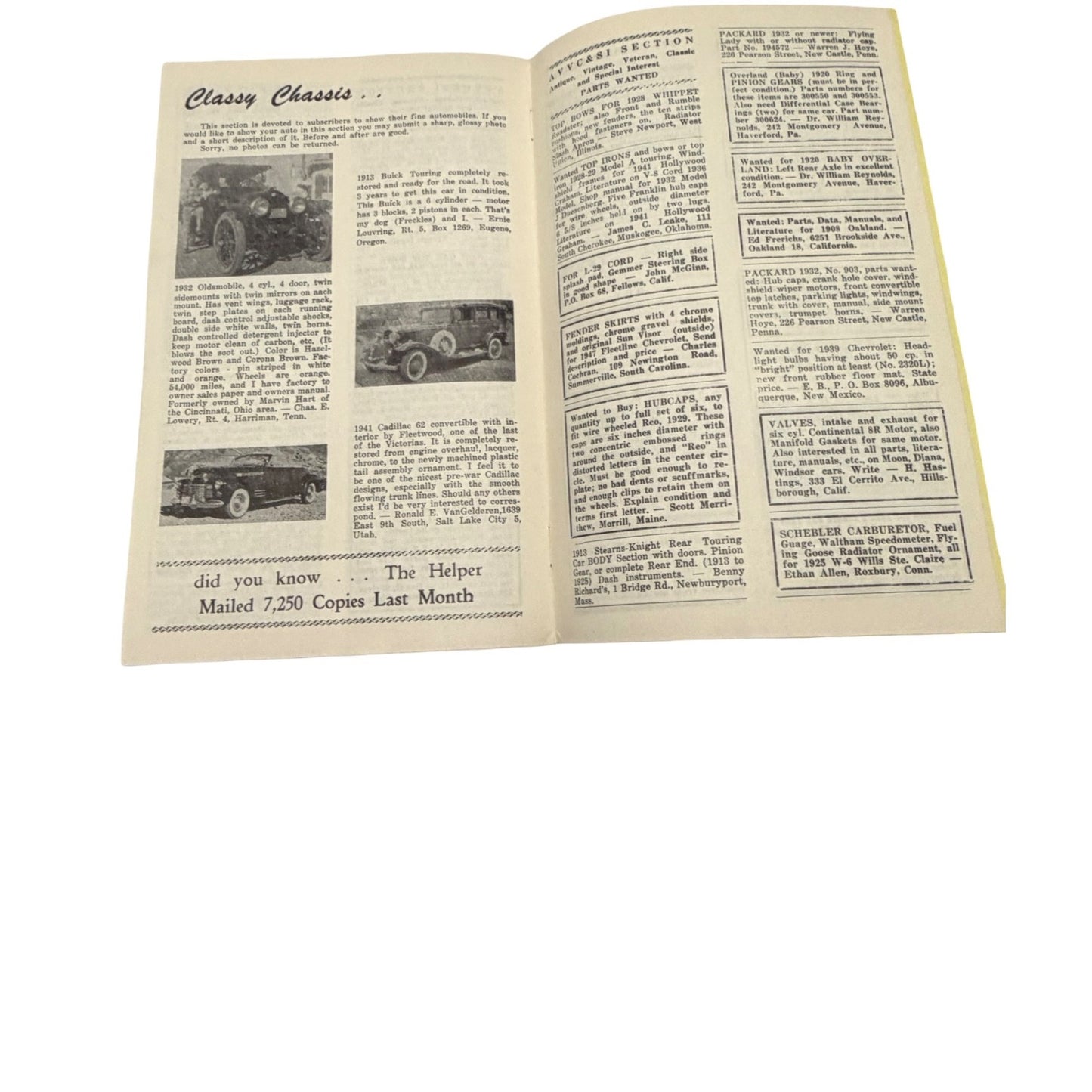 Vintage The Helper Antique Classic Car Magazines Lot of 4 1961-1962 Sample Copies Packard Ford Model T