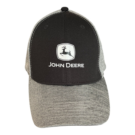 John Deere Stretch Fit Baseball Cap Black Gray Shimmery Silver Logo Hat
