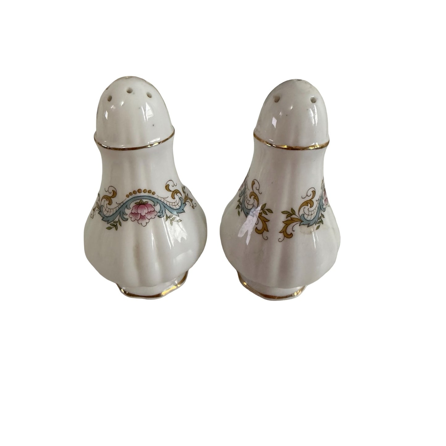 Vintage Paragon Fine Bone China Salt & Pepper Shakers England Floral Gold Trim Set