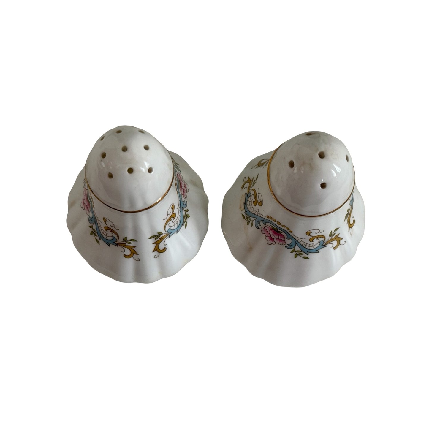 Vintage Paragon Fine Bone China Salt & Pepper Shakers England Floral Gold Trim Set