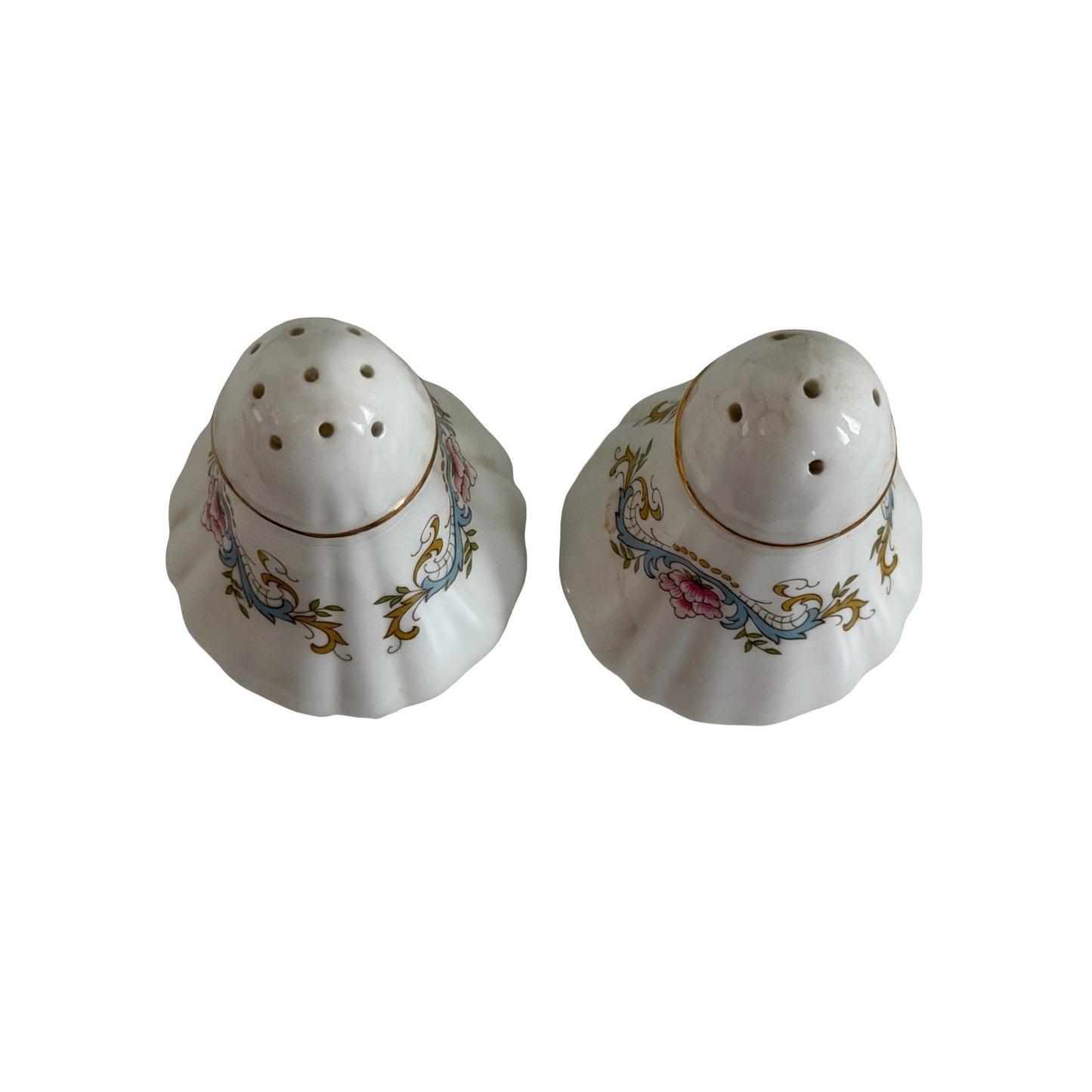 Vintage Paragon Fine Bone China Salt & Pepper Shakers England Floral Gold Trim Set