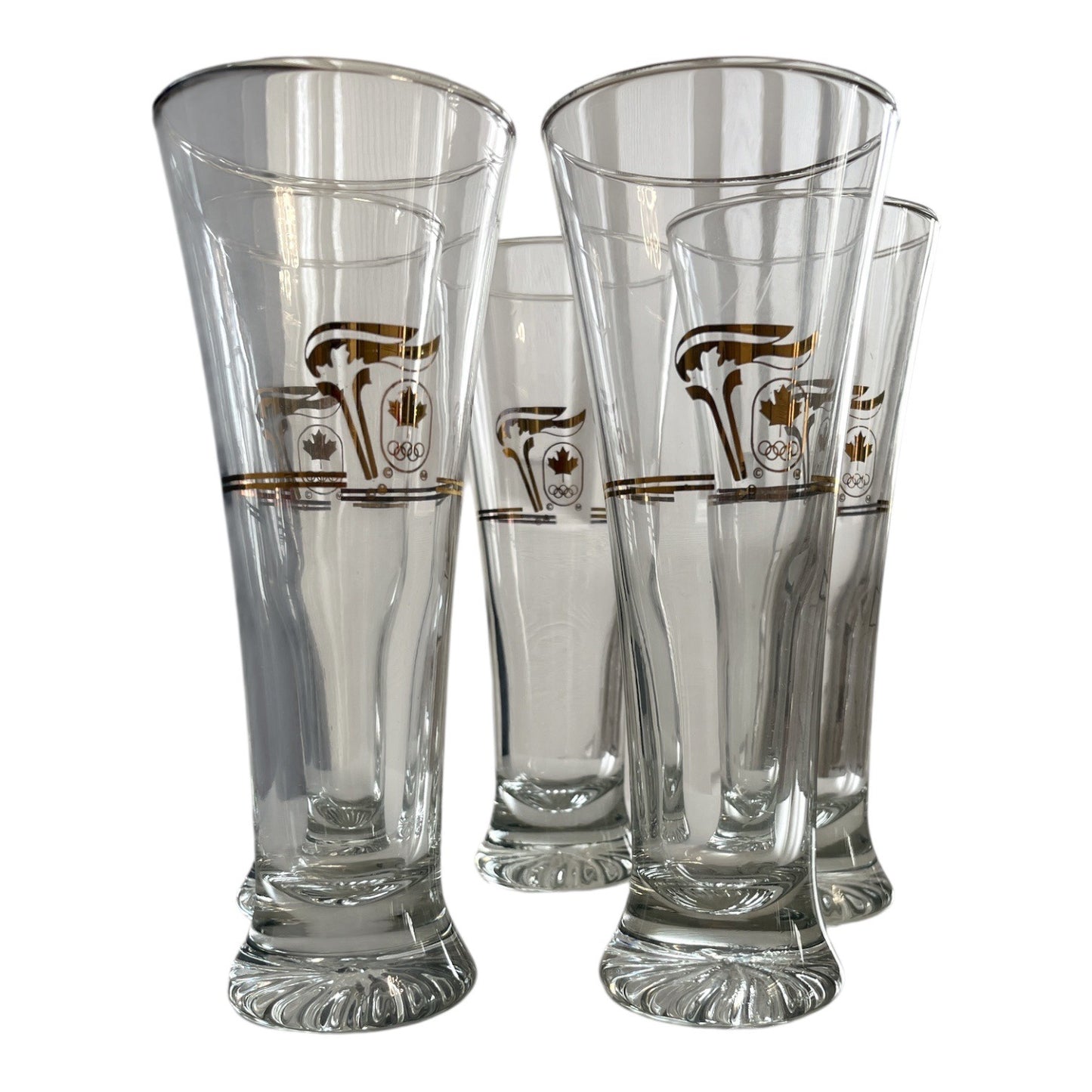 1988 Calgary Olympics Beer Glass Set 5 Petro Canada Promo 22K Gold Pilsner Glasses