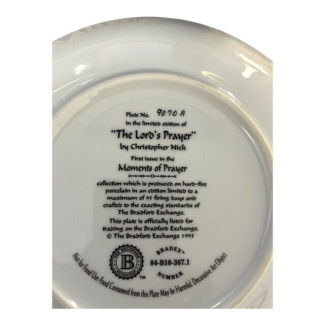 Bradford Exchange THE LORD'S PRAYER Plate – Christopher Nick – 1995 – Moments of Prayer Series – No. 9070A