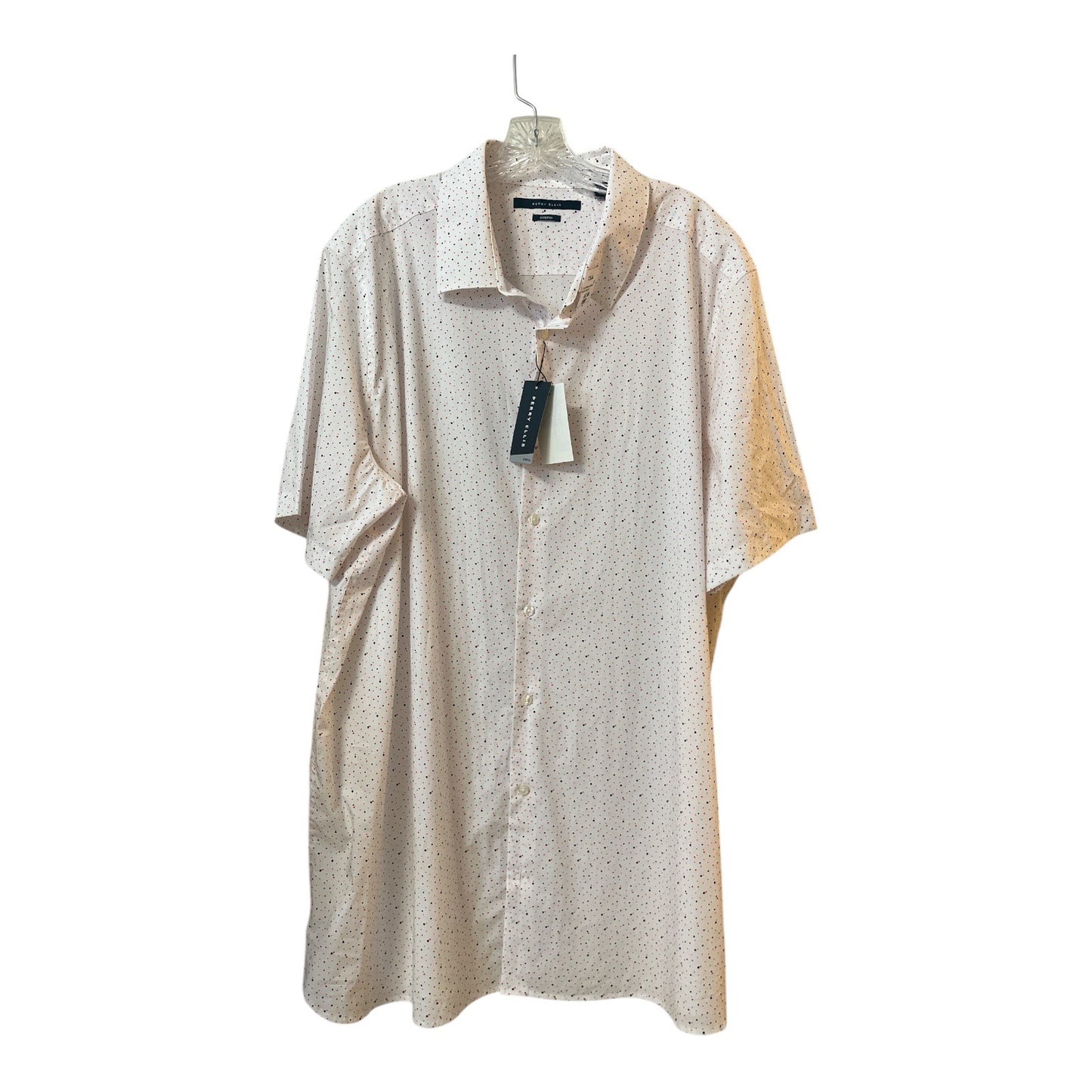 Perry Ellis Stretch Button Front Shirt XXL White Blue Red Dot NWT Cotton Blend