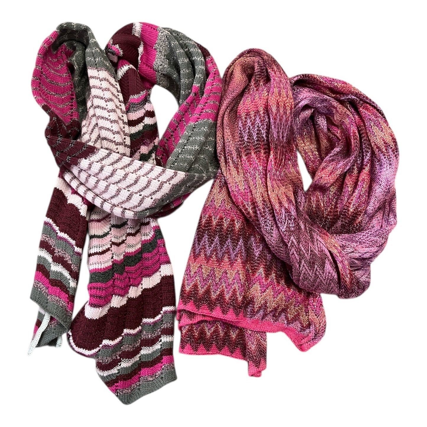 Lot of 2 Knit Scarves – Multicolor Chevron Stripes – a.n.a & Unbranded