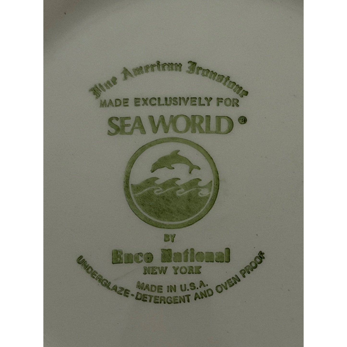 Vintage 1975 Sea World Shamu Souvenir Plate Green Transferware Enco National