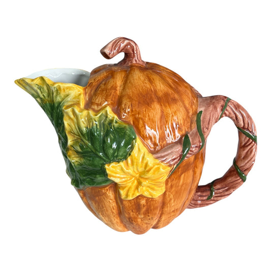 FWC The Cook’s Bazaar Pumpkin Pitcher Ceramic Fall Harvest Gourd Design Made in Taiwan