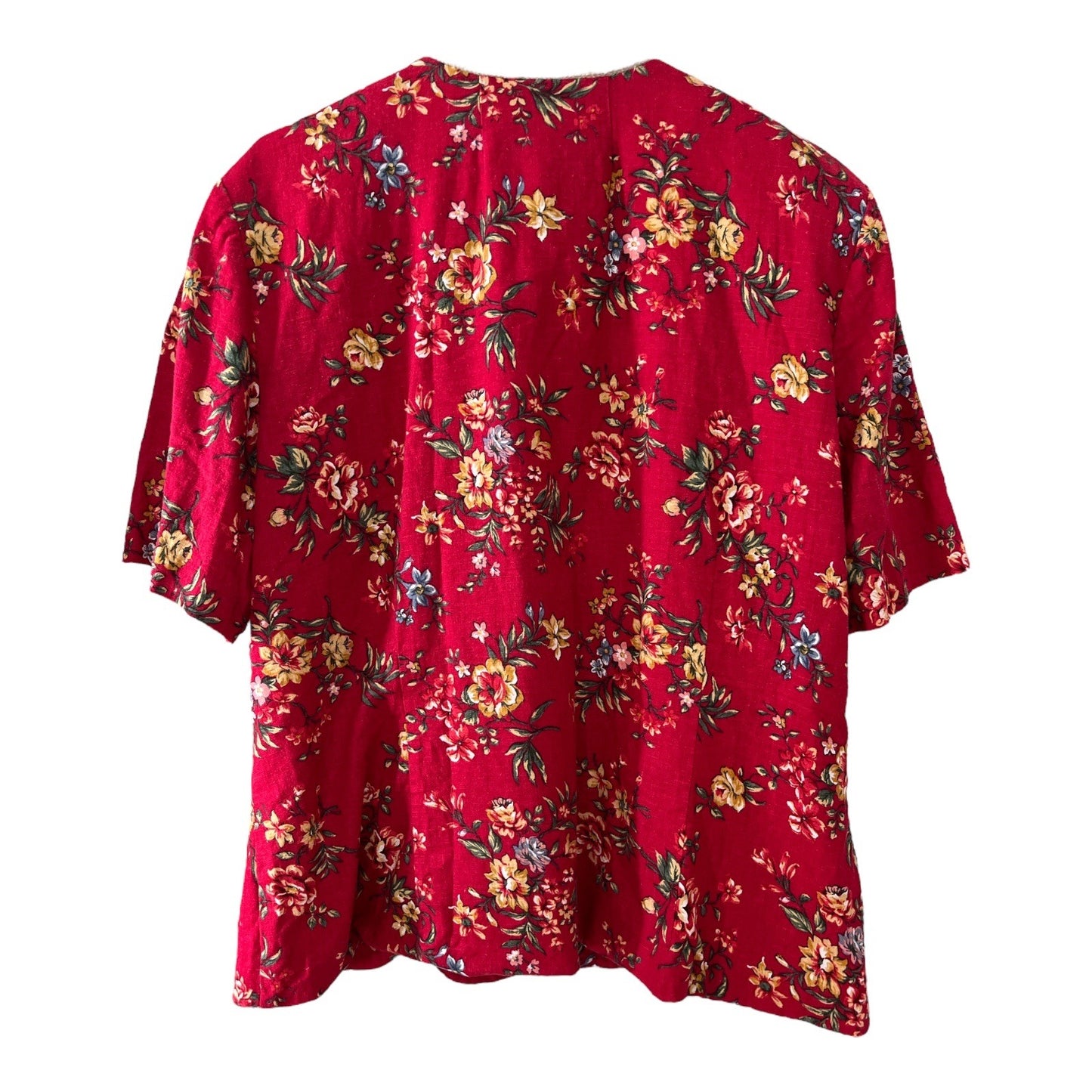 Jessica Howard Woman Red Floral Linen Blend Short Sleeve Jacket Size 22